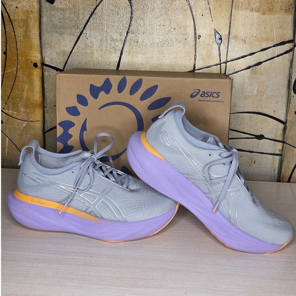 ASICS Gel-Nimbus 25 Womens Running Shoes Grey Purple Orange 1012B356 Size 8